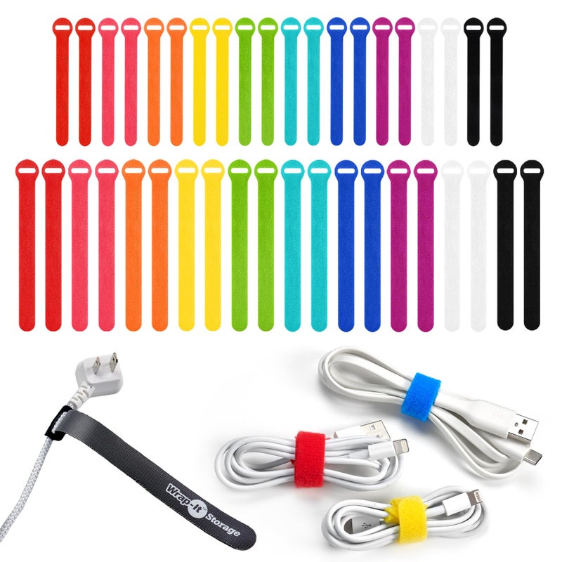 Wrap-It Storage Self-Gripping Cable Ties by Wrap-It Storage, Multi-Color, 40 Pack (5 Inch and 8 Inch Straps) â€“ Reusable Hook and Loop Cord Keeper, Cable Wrappers for Cord Management and Home Office Desk Organization - Image 1